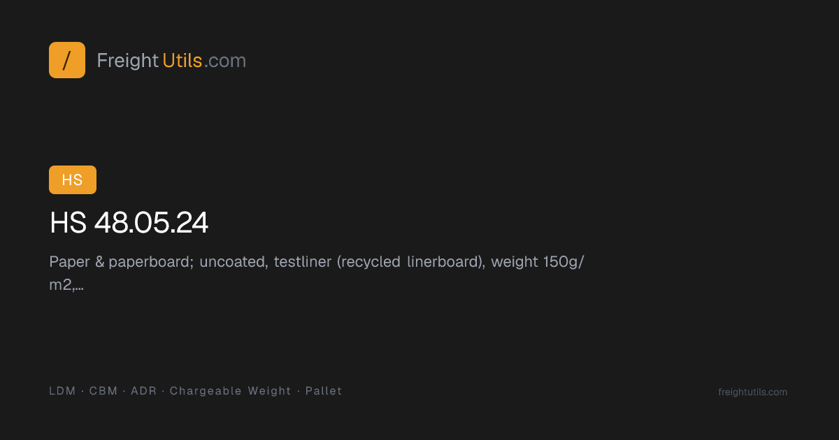 HS Code 48.05.24 — Paper & paperboard; uncoated, testliner (recycled…